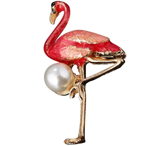 Healvian Chic Flamingo Brosche mit Perle Kreativer Emaille Bruststift für Damen Modisches Accessoire für Jede Gelegenheit Langlebig und Glänzend für Kleidung und Schals von Healvian