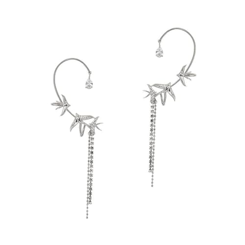 Healvian Chic Lange Tassel Ohrmanschetten mit Zirkonia Ohrclips Piercing Silberne Ohrhänger für Damen Ohraccessoires Teiliges Links und Rechts Langlebig und Vielseitig Tragbar von Healvian