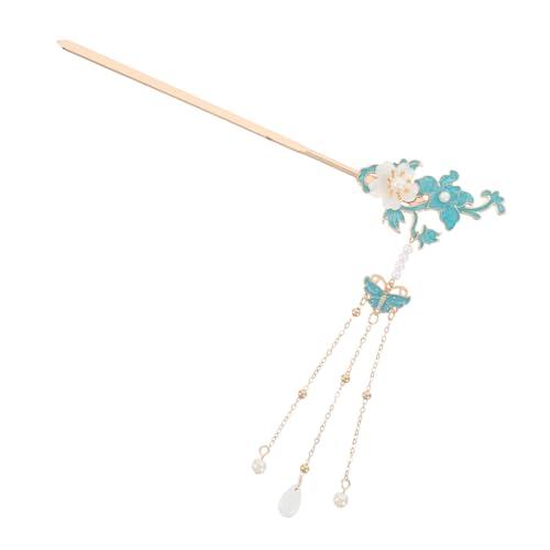 Healvian Chinesische Haarstäbchen für Brötchen Vintage Metall Haarnadel mit Blumen und Quasten Anhänger Handgefertigtes Hanfu Haaraccessoire Blau Eleganter Haarschmuck für und Mädchen von Healvian