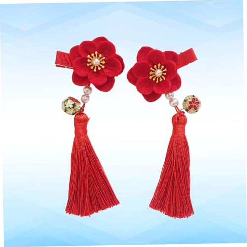 Healvian Chinesischer Haarschmuck Rote Quasten Haarspangen für Mädchen Handgefertigte Blumen Haarklammern Bobby Pins Passend zu Traditionellen Outfits von Healvian
