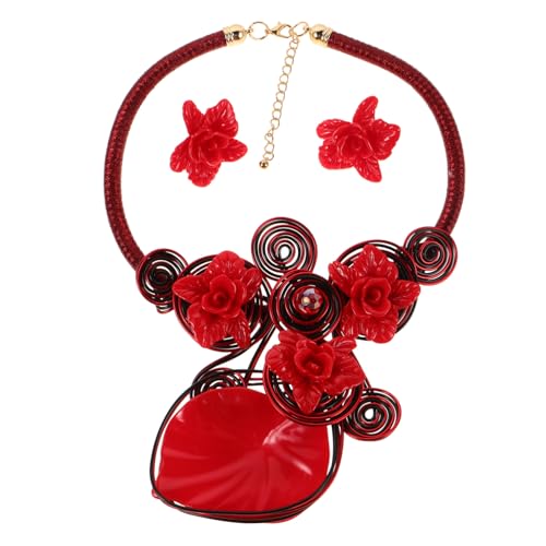 Healvian Chunky African Statement Schmuckset Handgefertigt Aluminiumdraht Resin Blumen Halskette Ohrringe Boho Choker Farbintensiv Langlebig Für Frauen Party Hochzeit von Healvian