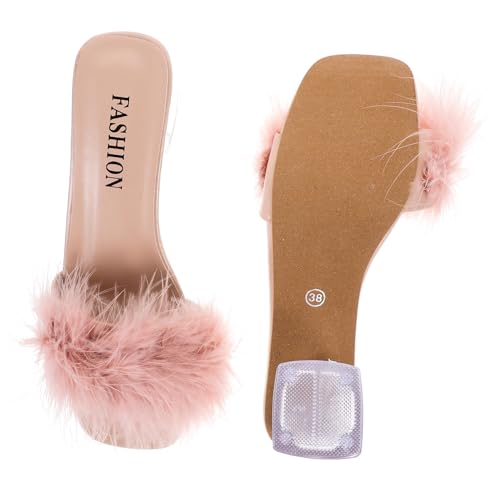 Healvian Chunky Heel Sandalen Damen Sommerpantoletten Open Toe PU Hausschuhe Rutschfest Freizeit Strand Slipper Geeignet für Indoor Outdoor von Healvian