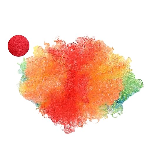Healvian Clown Perücke Lockige Bunte Party Perücke mit Roter Fake Nase Karneval Kostüm Zubehör für Erwachsene und Cosplay Mottoparty von Healvian