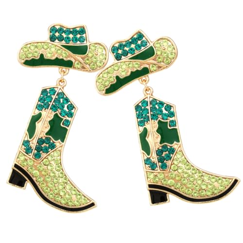 Healvian Cowgirl Ohrringe Damen Western Ohrhänger mit Grünen Strasssteinen Boot Form Auffällige Tropfen Ohrringe Geeignet für Alltag Party und Healvian Cowgirl Ohrringe Damen Western Ohrhänger mit Grünen Strasssteinen Boot Form Auffällige Tropfen Ohrringe Geeignet für Alltag Party und von Healvian