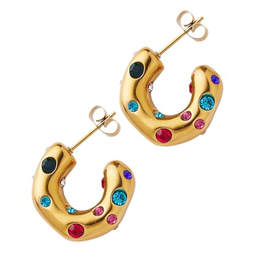 Healvian Creolen Ohrringe Damen mit Bunten Zirkonia Kleine Leichte Cartilage Ohrstecker Modischer Schmuck für Alltag Party und Hochzeit von Healvian