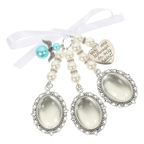 Healvian DIY Hochzeit Brautstrauß Foto Anhänger Perlen Herzform Charm Schleifen Design Schmuck Zubehör für Armband Halskette Personalisierbar Romantisch Kompakt Elegant von Healvian