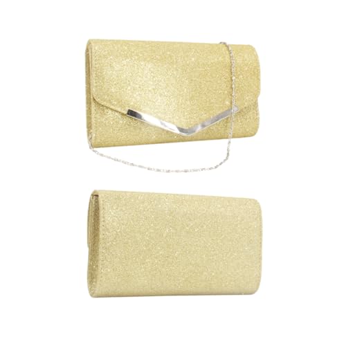 Healvian Damen Abend Clutch Tasche mit Glitzermuster und Abnehmbarer Kette Stilvolle Umschlag Handtasche für Hochzeit Party Dinner Goldfarbene Clutch Bag von Healvian