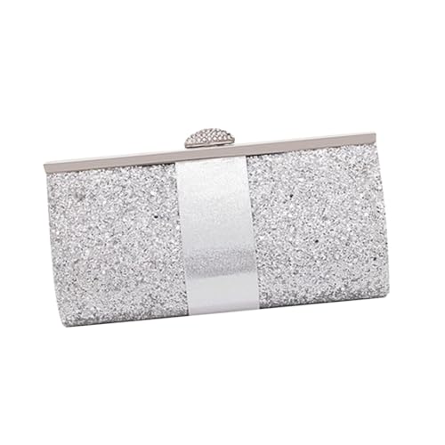 Healvian Damen Abendtasche Silber Glitzer Clutch Handtasche mit Kette für Hochzeit Party Bankett Prom Ball Synthetische Abendhandtasche für Festliche Anlässe von Healvian