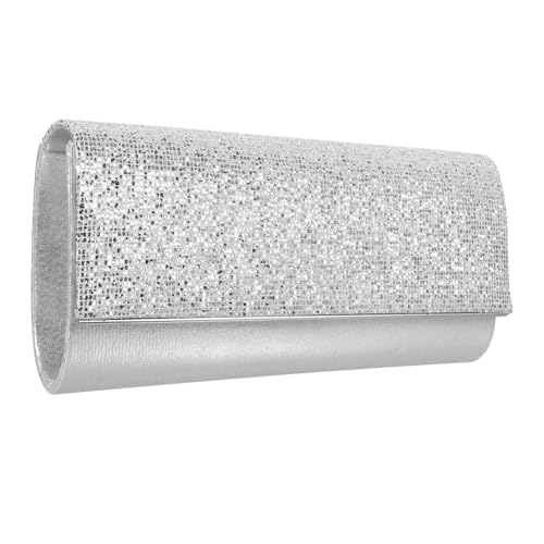 Healvian Damen Abendtasche Silber Pailletten PU Clutch Handtasche für Hochzeit Party Bankett mit Großer Kapazität für Handy Karten Geldbörse von Healvian