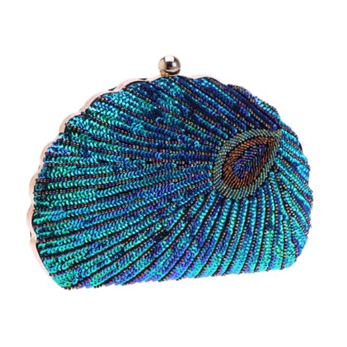 Healvian Damen Abendtasche mit Perlen und Pailletten Schaleförmig Peacock Grün Stilvolle Handtasche für Hochzeit Bankett und Party Geschenkidee für Frauen von Healvian