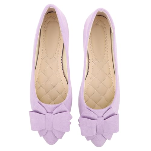 Healvian Damen Ballerinas mit Spitzzehen und Schleifen Detail Flache Bequeme Hochzeitsschuhe für Arbeit und Festliche Anlässe Leichte Stilvolle Brautschuhe von Healvian