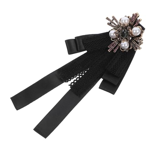 Healvian Damen Brosche Vintage Schleifenbrosche mit Perlen und Spitze Dekorative Anstecknadel für Bluse Kleid Mantel und Schal Schwarzer Retro Barockstil für Festliche Anlässe von Healvian