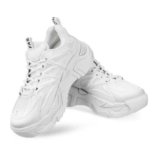 Healvian Damen Chunky Sneakers mit Dicker Sohle Modische Weiße Plateau Sportschuhe rutschfeste Sohlen Langlebiges PU Material Vielseitige Freizeitschuhe von Healvian