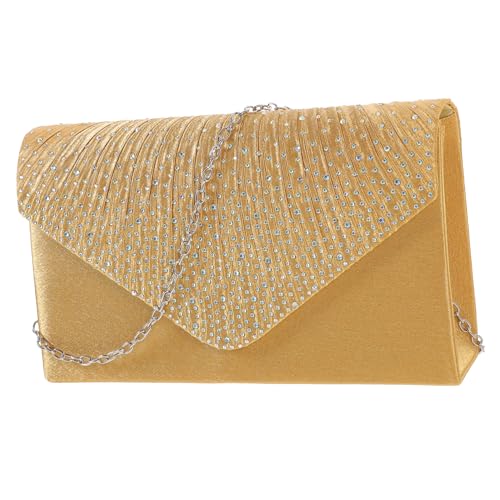 Healvian Damen Clutch Abendtasche Goldene Umschlagtasche mit Strasssteinen für Hochzeit Party Prom Festliches Accessoire Polyester von Healvian