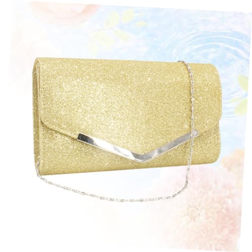 Healvian Damen Clutch Bag Abendtasche mit Kette Handtasche für Hochzeit Party und Festliche Anlässe Mittelgroß Design Goldfarben Vielseitig als Hand und Schultertasche Geeignet von Healvian