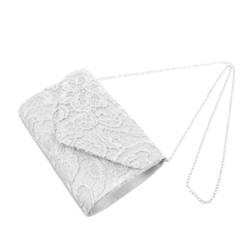 Healvian Damen Clutch Handtasche mit Spitzenmuster Weiße Satin Abendtasche für Hochzeit Party Ball und Festliche Anlässe Kompakt Stilvoll und Vielseitig Kombinierbar von Healvian
