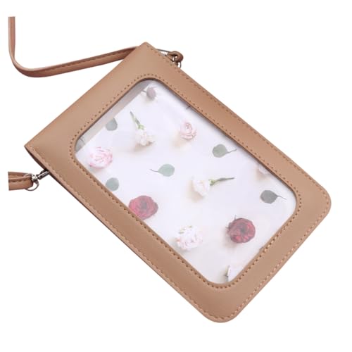Healvian Damen Crossbody Tasche aus PVC Material mit Klappverschluss Multifunktionale Mini Handytasche mit Transparentem Fenster Praktische Schultertasche in Khaki für Mädchen und Frauen von Healvian