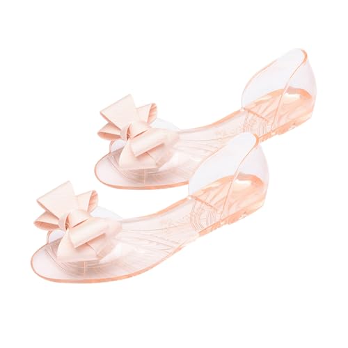Healvian Damen Flache Jelly Sandalen mit Schleife Sommer Strandschuhe Atmungsaktiv Leicht Beige von Healvian