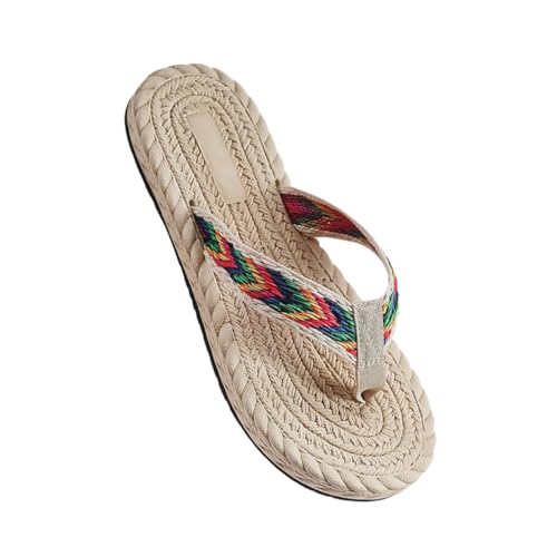 Healvian Damen Flip Flops Imitation Strohboden Sandalen Flach Leicht Casual Strand Slippers Sommer Strandurlaub Schuhe Zufällige Farbe von Healvian