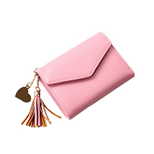 Healvian Hellrosa Damen Geldbörse Mit Quastenanhänger Reißverschlusstasche Kartentasche Kleine Geldbörse Für Täglichen Gebrauch Leicht Und Tragbar von Healvian