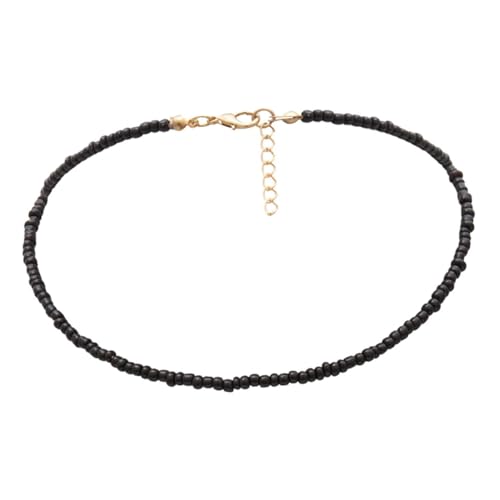 Healvian Damen Halskette mit Bunten Glasperlen Einfache Einlagige Clavicle kette Boho Style Choker Modische Kunstperlen Schwarz Vielseitig für Party und Alltag Geeignet von Healvian