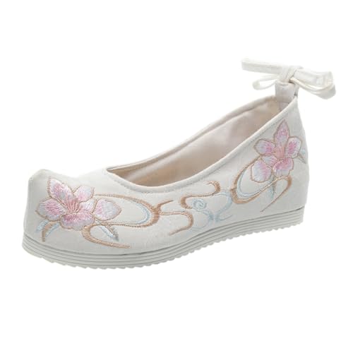 Healvian Damen Hanfu Seidenschuhe mit Dicker Sohle Bestickte Ethno Bühnenschuhe Stilvolle Weiße Performance Schuhe mit Innensohle Traditionell Inspiriert Healvian Damen Hanfu Seidenschuhe mit Dicker Sohle Bestickte Ethno Bühnenschuhe Stilvolle Weiße Performance Schuhe mit Innensohle Traditionell Inspiriert von Healvian