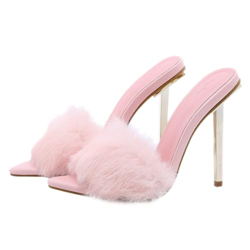 Healvian Damen High Heels Sandalen mit Fellspitze Modische Leichte und Bequeme Absatzschuhe in Rosa für Chic Outfits und Vielseitige Styling Möglichkeiten von Healvian