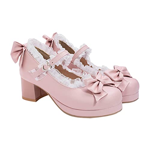 Healvian Damen High Heels mit Schleife Elegant Frühling Herbst Pumps Bequeme Absatzschuhe für Frauen Modisch und Komfortabel Rosa von Healvian