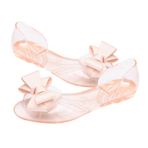 Healvian Damen Jelly Sandalen Flach Kreativ Bowknot Sommer Beach Schuhe Atmungsaktiv Leicht Beige Für Strand Freizeit Alltag von Healvian