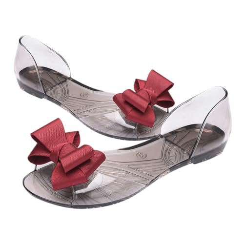 Healvian Damen Jelly Sandalen Flach Sommer Beachwear Rutschfest Kreativ Bowknot Design Rot Komfortabel Leicht Ausziehbar von Healvian