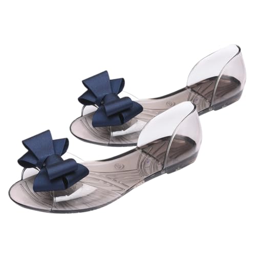 Healvian Damen Jelly Sandalen Flach Sommer Sandalen mit Schleife Kreativ Strand Schuhe Leicht Ausziehbar Atmungsaktiv Dunkelblau von Healvian