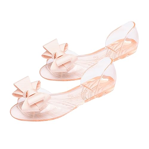 Healvian Damen Jelly Sandalen Flach Sommer Schuhe mit Schleife Kreative Strand Sandalen Beige Leicht Modisch für Freizeit und Urlaub von Healvian