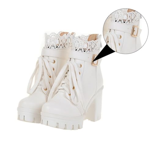 Healvian Damen Kurzstiefel mit Komfort chunky absatz Modische Bequeme Herbst winter Schuhe Eleganter Design für Schlanke Beine Langlebig und Vielseitig Kombinierbar Weiß von Healvian