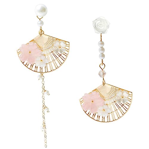 Healvian Damen Ohrhänger Perlen Fan Förmige Blumen Ohrringe Lange Creolen Komfortable Ohrschmuck für Alltag und Besondere Anlässe von Healvian