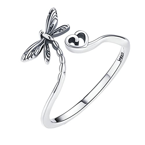 Healvian Zarter Damenring Libelle Ring S925 Silber Offener Fingerring für Frauen Modischer Modeschmuck Attraktiver Schmuck für Besondere Anlässe von Healvian