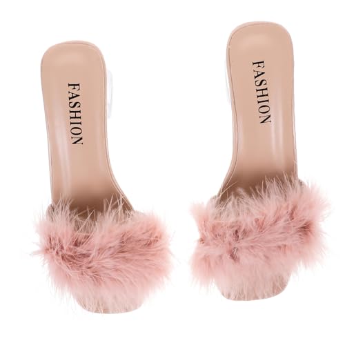 Healvian Damen Open Toe Wool Slipper mit Chunky Heel Atmungsaktive Sommer Hausschuhe Rutschfeste Sandalen für Strand und Alltag PU und Gummi Modische Pantoffeln von Healvian