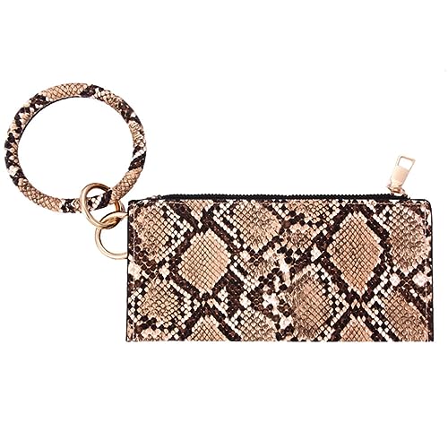 Healvian Damen PU Geldbörse Schlüsselanhänger Tasche Tragbare Handtasche mit Reißverschluss Eleganter Geldbeutel für Alltag Shopping und Partys Kaffeebraun mit Schlangenledermuster von Healvian