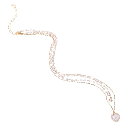 Healvian Damen Perlenkette mit Herzanhänger Französische Vintage Choker Halskette in Gold Leichte Clavicle Chain Trendiger Schmuck für Alltag und Party von Healvian