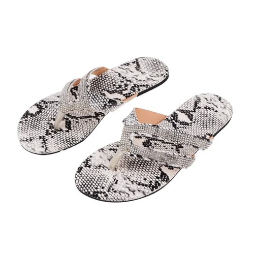 Healvian Damen Römische Flache Sandalen mit Strass Bequeme Atmungsaktive Flip flops Rutschfeste Sommerschuhe für Innen und Außen Modische Freizeit Slipper von Healvian