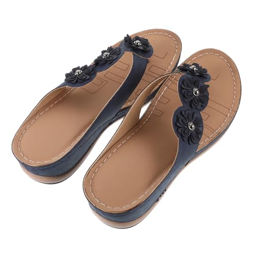 Healvian Damen Sandalen Keilabsatz Blau Sommer Beach Schuhe Bequeme Rutschfeste Sohlen Kreatives Design Passend zu Jeans und Rock von Healvian