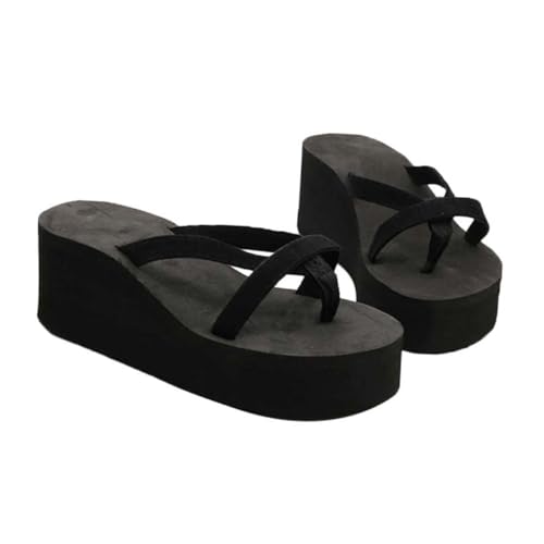Healvian Damen Sandalen Keilabsatz Wedge Flip Flops Rutschfest Sommer Strand Pantoletten Freizeit Flops für Alltag und Urlaub Schwarz von Healvian