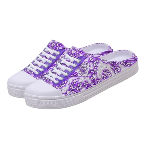 Healvian Damen Sandalen Rutschfest Atmungsaktiv Leichte Gartenschuhe Bequeme Strand Hausschuhe mit Hohlem Design Vielseitig für Zuhause und Outdoor in Violett von Healvian