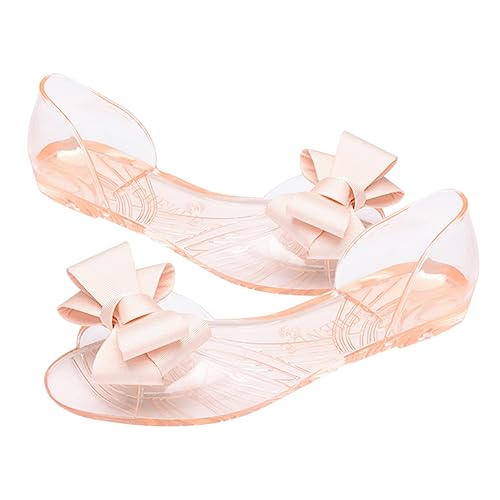 Healvian Damen Sandalen Sommer Flach Jelly Schuhe mit Schleife Kreative Strand Schuhe Atmungsaktiv Leicht Beige Geeignet für Freizeit und Urlaub von Healvian