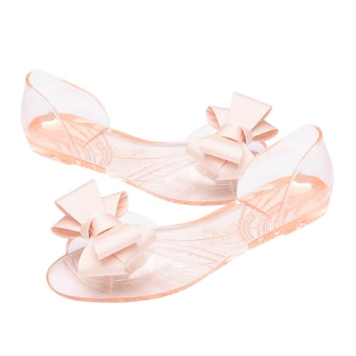 Healvian Damen Sandalen Sommer Flache Jelly Schuhe Bowknot Design Bequeme Strand Schuhe Beige Atmungsaktiv Leicht Ausziehbar Modisch Kreativ von Healvian