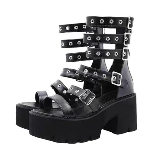 Healvian Damen Sandalen Sommer Schwarz Thick Soled Chunky Heel Atmungsaktiv Strapazierfähig Elegant Für Freizeit Alltag von Healvian