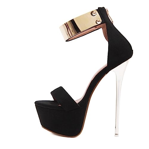 Healvian Damen Sandalen mit Dünnem Absatz Schwarze Sommer Sandaletten Wasserfeste Plateau Heels Rutschfeste High Heels Stilvolle Sommer Schuhe für Frauen von Healvian