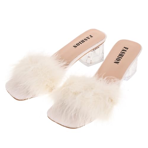 Healvian Damen Slipper mit Chunky Heel Offene Zehen Atmungsaktive Sommer Pantoletten Bequeme Hausschuhe für Innen und Außen Modische Strand Sandalen in Beige von Healvian