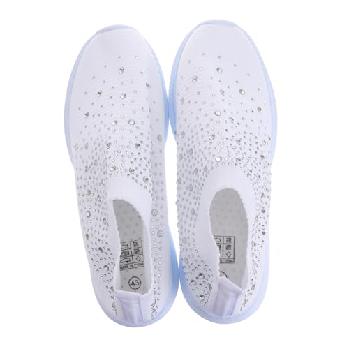 Healvian Damen Sneaker mit Strass Verziert Atmungsaktiv Leicht Flach Sportschuhe für Alltagssport und Freizeit Weiß Healvian Damen Sneaker mit Strass Verziert Atmungsaktiv Leicht Flach Sportschuhe für Alltagssport und Freizeit Weiß von Healvian