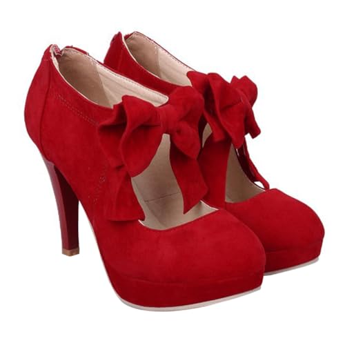 Healvian Damen Sommer High Heels Sandalen mit Schleifen Detail Rutschfeste Gummisohle Elegante Runde Zehen Rote Frühlingsschuhe für Besondere Anlässe von Healvian