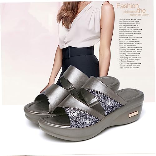 Healvian Damen Sommer Slipper mit Dickem Keilabsatz Fischmund Design Graue Casual Pantoletten für Outdoor und Strand Bequeme Leicht Anzuziehende Wedges in Damen Schuhe von Healvian